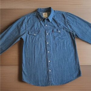 VTG Levi's Men’s Denim Western Shirt Pearl Snap Blue Long Sleeve L *Perfect Cond